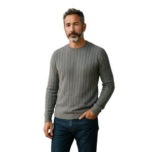 Arnold Brant Mens 100% Cashmere Grey Cable Knit Sweater Size M Made In Italy